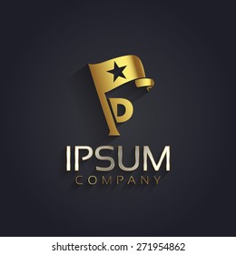 Vector graphic symbol for your company with a flag, a star shape and sample text