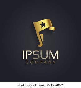 Vector graphic symbol for your company with a flag, a star shape and sample text