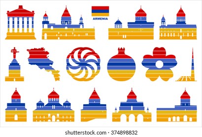 Vector graphic symbols of Armenia. Map of Armenia.