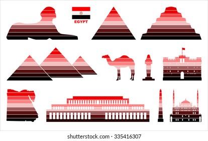 Vector graphic symbols of Egypt. Map of Egypt.