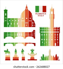 Vector graphic symbols of Florence (Italy).