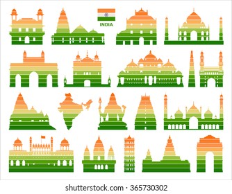 Vector graphic symbols of India. Map of India. 