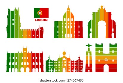 Vector graphic symbols of Lisbon (Portugal).