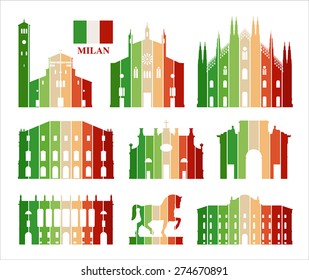 Vector graphic symbols of Milan (Italy).