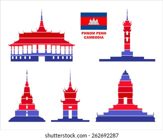 Vector graphic symbols of Phnom Penh (Cambodia).