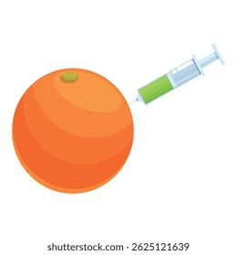 Vektorgrafik einer Spritze, die eine Dosis in eine frische Orange injiziert