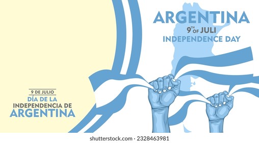 Plantilla gráfica vectorial para el Día de la Independencia de Argentina, 9 de julio. inscripción del día de la independencia argentina en español. Banner de la celebración del Día de la Independencia de Argentina, tarjeta de saludo, afiche