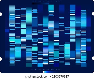 Plantilla gráfica vectorial de tonos azules monocromática de gran visualización de datos genómicos, prueba de ADN y secuencia de mapas genómicos.