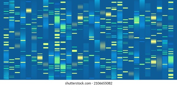 Vector graphic template of blue hues monochromatic big genomic data visualization, DNA test and genome map sequence.