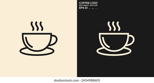 Vector graphic template of coffee logo, with simple line style, caffeine, breakfast, warm, hot drink, icon symbol EPS 10