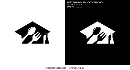 Vector graphic template of education logo combination with fork and spoon, university, graduation, restaurant, cooking, icon symbol EPS 10