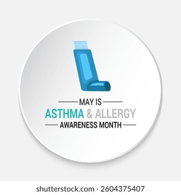 Vector graphic of the theme of asthma and allergy awareness month background design template. Wheezing, coughing, allergic reactions. Realistic ribbon, Stethoscope with Inhalers. Web Banner.