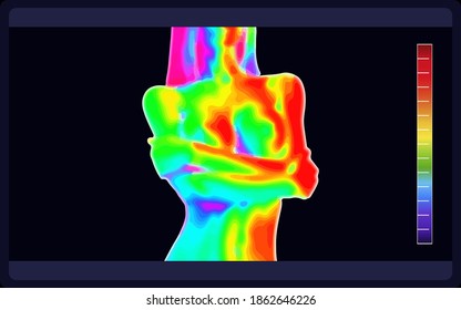 Imagen vectorial de imágenes térmicas que escanean el hermoso cuerpo femenino desnudo sobre fondo negro. Espectro electromagnético. Bella chica sensual desnuda. Hermoso cuerpo desnudo de señora elegante sensualidad.

