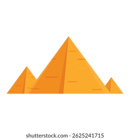 Vector graphic of three cartoonstyle golden pyramids on a white background