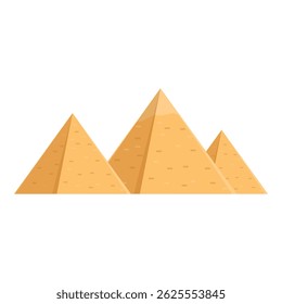 Gráfico vetorial de três pirâmides estilizadas do deserto em tons quentes, isoladas no fundo branco