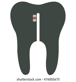vector graphic tooth silhouette with dental toothbrush