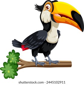Vector graphic of a toucan perched on a tree branch