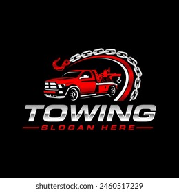 vector graphic of towing truck service logo design suitable for the automotive company