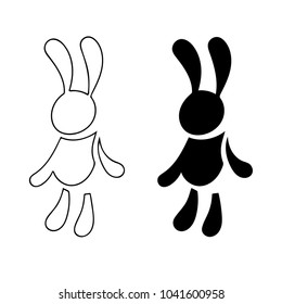 vector graphic toy plush rabbit minimalistic black and white for the emblem of the children's store. silhouette of a hare on a white background