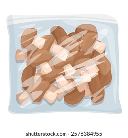 Vector graphic of a transparent bag full of roasted coffee beans