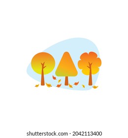 Vector graphic of tree and falling leaves in autumn, flat design.