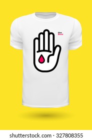 Vector graphic T-shirt design with a hand, giving blood in it
