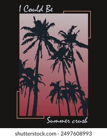 Vector graphic t-shirt design, hawaii stylish t-shirt and apparel trendy design with palm trees silhouettes, typography, print, vector illustration. typography, t-shirt graphics, print, poster, banner