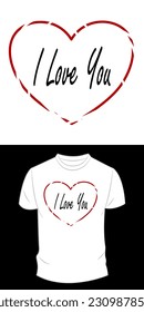 Diseño de camisetas vectoriales gráficas, con corazón y texto "Te amo"
