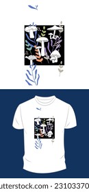 Vector graphic t-shirt design, with mushrooms