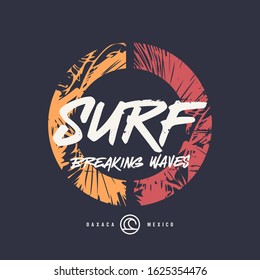 Vector graphic t-shirt design, poster, print on the theme of surfing.