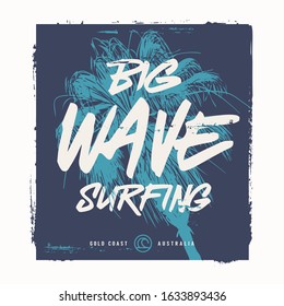 Vector graphic t-shirt design, poster, print on the theme of surfing.