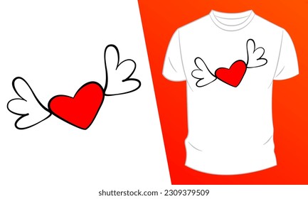 Vektorgrafik-T-Shirt-Design, mit Flügelherz