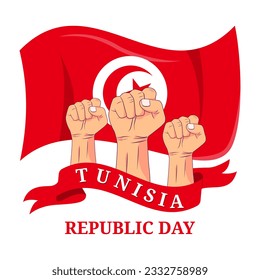 Vector graphic of Tunisia Republic Day for greeting card with clenched fist and ribbon