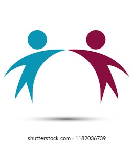 Vector graphic two happy people in a round colorful logo.icon team work