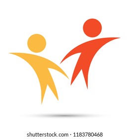Vector graphic two happy people in a round colorful logo.icon team work