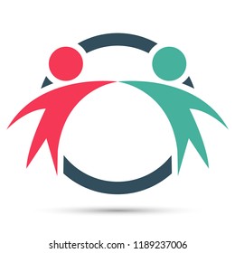 Vector Graphic Two Happy People In A Round Colorful Logo.icon Team Work