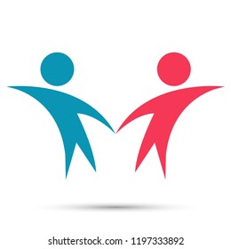 Vector graphic two happy people in a round colorful logo.icon team work
