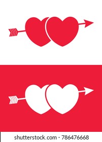 A vector graphic of two hearts with an arrow through them