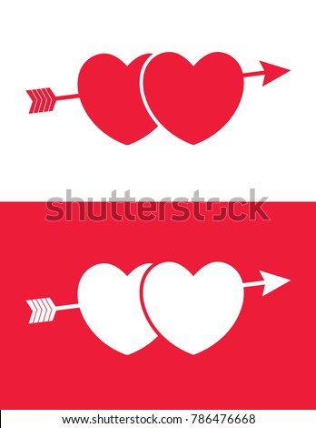 A vector graphic of two hearts with an arrow through them