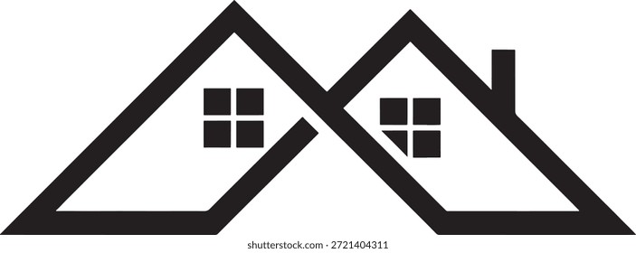 Gráfico vetorial de dois telhados de casa com janelas simples e uma chaminé, ideal para imóveis e arquitetura projetshouse