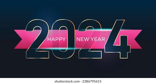  Vector graphic typo design big Pink ribbon through 2024 numbers and it contain text happy new year tech look letter style