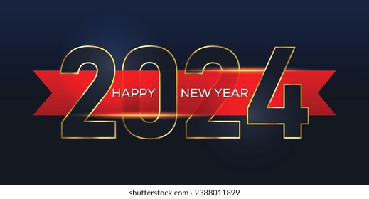  Vector graphic typo design big red ribbon through 2024 numbers and it contain text happy new year