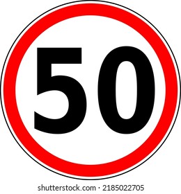 Vector Graphic Of A Uk 50 Miles Per Hour Speed Limit Road Sign. It Consists Of A Large Number Contained Within A Red Circle