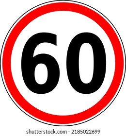 Vector Graphic Of A Uk 60 Miles Per Hour Speed Limit Road Sign. It Consists Of A Large Number Contained Within A Red Circle