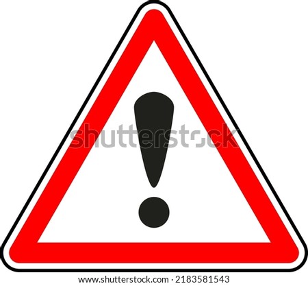 Vector graphic of a uk danger ahead road sign. It consists of a exclamation mark symbol contained within a red triangle