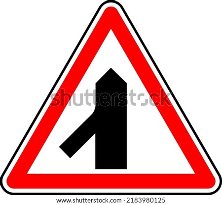 Vector graphic of a uk merge from left road sign. It consists of a depiction of the road layout contained within a red triangle