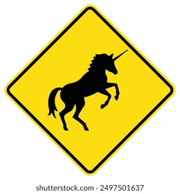 Vector graphic of unicorn crossing warning sign in yellow color