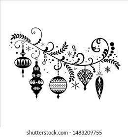 Vector Graphic unique Christmas ornaments on flourish - grouped for changes