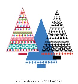 Vector Graphic unique design Pattern Christmas trees set of three layered for easy editing 