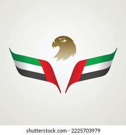 A vector graphic unit with UAE national flags and falcon. A graphic logo which connotes strong and visionary aspect of United Arab Emirates.